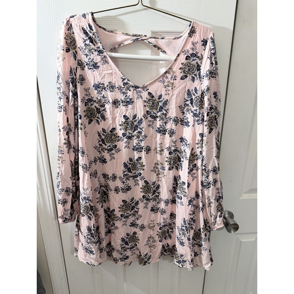 Entro Size Large Pink Floral Dress Tunic With Keyhole Back